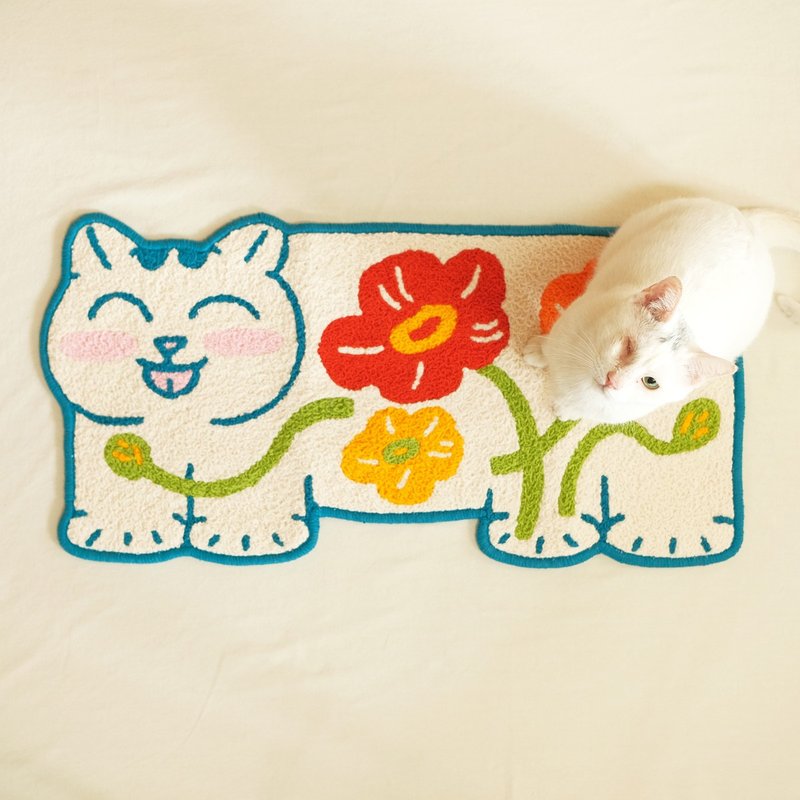 Flowering Cat Rug/Shiji Icelandic Poppy Flower - พรมปูพื้น - เส้นใยสังเคราะห์ ขาว