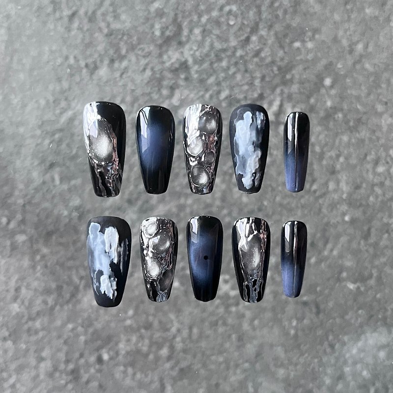 Rain rain shop pure hand-painted wearable nails, super cool metal style, customizable nails - Other - Resin 