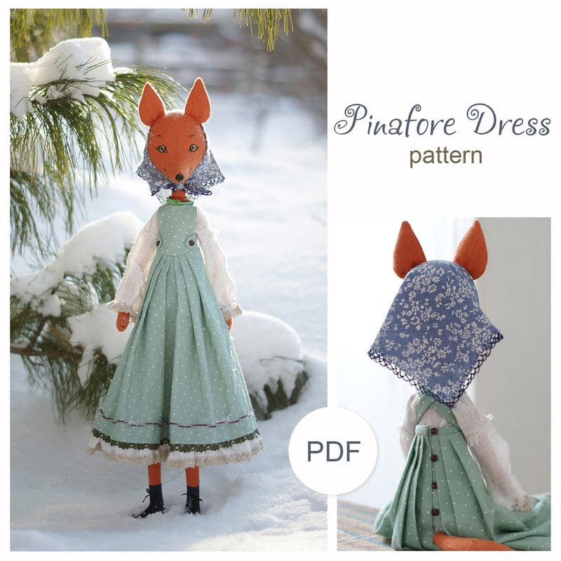 Pinafore dress pattern for doll fox,  doll clothing sewing pattern, PDF digital - 手工藝教學/工具書 - 其他材質 