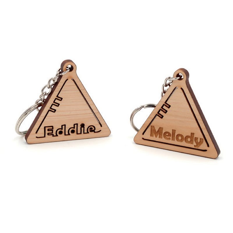 Taiwan cypress triangle tag key ring | can be engraved with Chinese and English small names that are unique to you - Keychains - Wood Gold