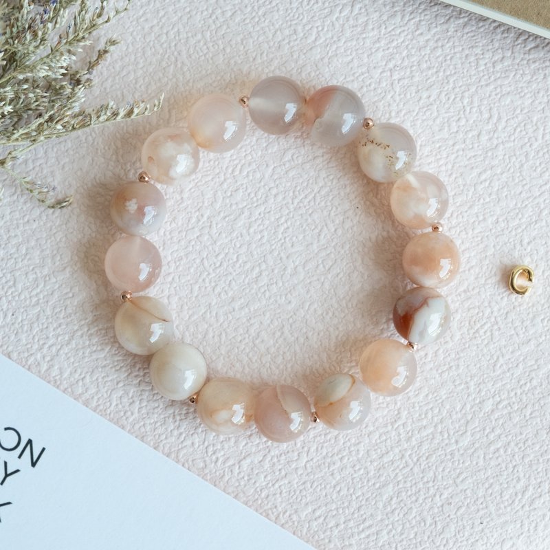 Big Blossom Sakura Agate genuine gemstones stretch bracelet female birthday gift - สร้อยข้อมือ - คริสตัล สึชมพู