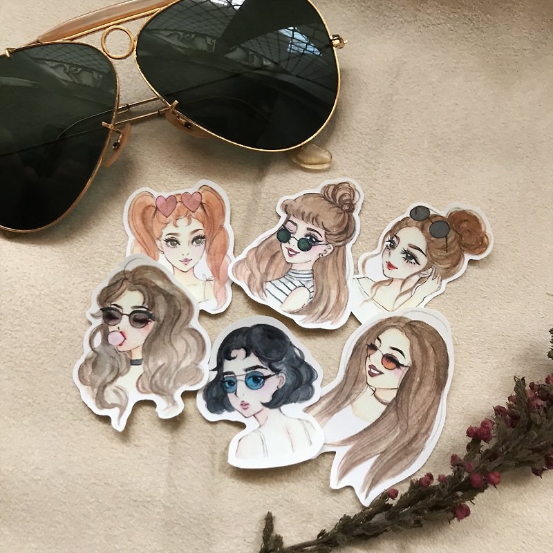 ● Sunglasses girl / 6 into the sticker - สติกเกอร์ - กระดาษ หลากหลายสี