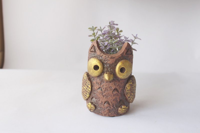 Yoshino Eagle -012 │ [Ancient Eagle] Owl hand for pottery flowers meat plant pen holder - กล่องใส่ปากกา - ดินเผา 