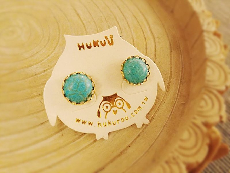 HUKUROU Simple Natural Stone Earrings-Turquoise - Earrings & Clip-ons - Other Materials Multicolor