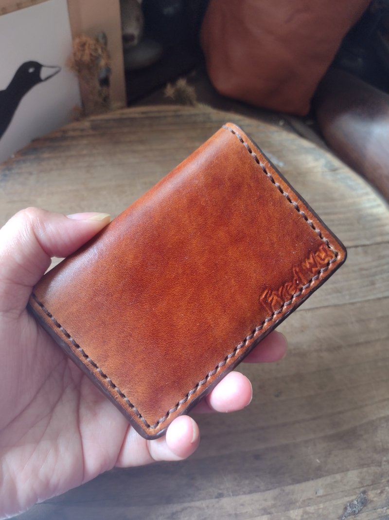 Custom-made retro burnt brown pure cowhide card holder, business card holder - กระเป๋าสตางค์ - หนังแท้ สีนำ้ตาล