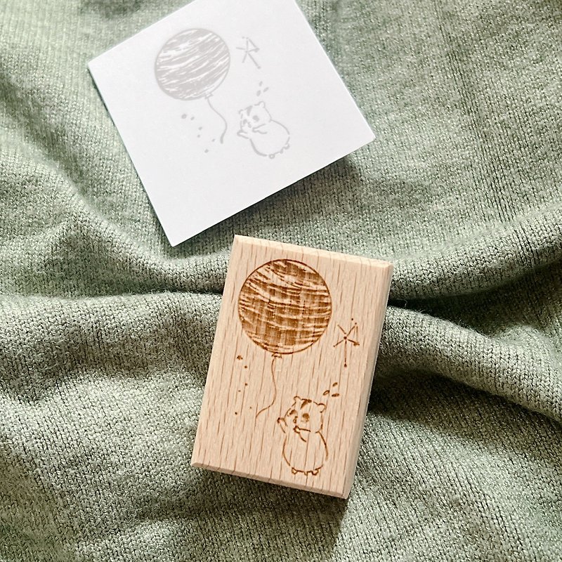 Panda planet space stars wooden stamp Hong Kong design - ตราปั๊ม/สแตมป์/หมึก - ไม้ สีกากี