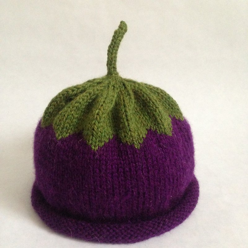 Hand Knit Aubergine Hat Maggie for adult - หมวก - ขนแกะ สีม่วง