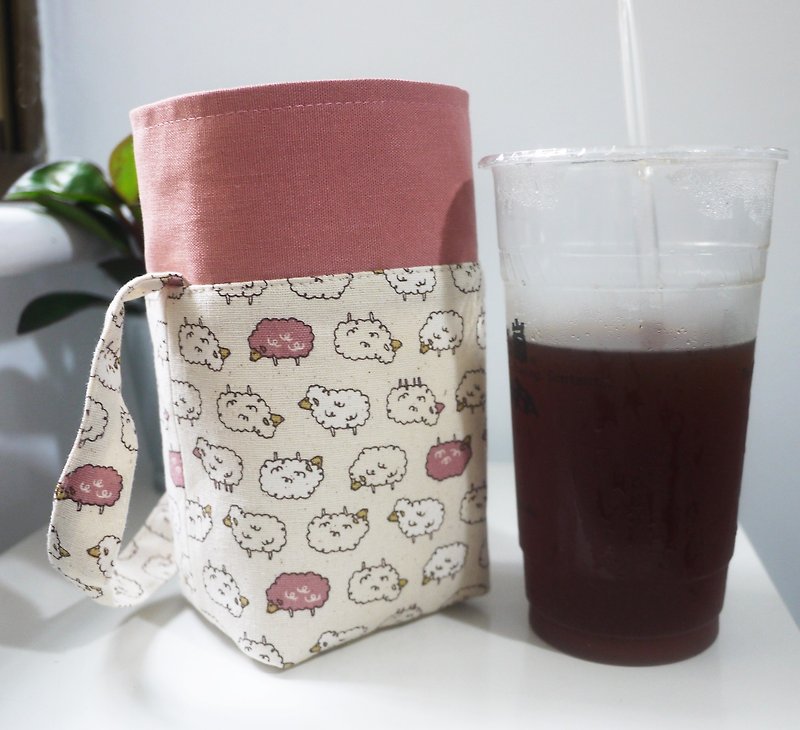 Double Sided Drink Bag ~~ One Large Cup Side Cup ~ Zodiac 750 Burning Pot ~ Little Sheep ~ Pink - ถุงใส่กระติกนำ้ - ผ้าฝ้าย/ผ้าลินิน สึชมพู