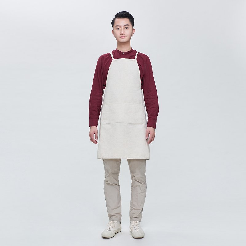 AURA cotton and linen apron-original color cotton and linen work apron by rin - ผ้ากันเปื้อน - ผ้าฝ้าย/ผ้าลินิน สีกากี