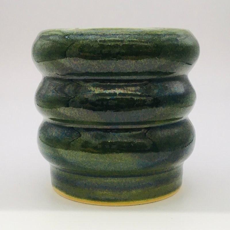 三層肉綠釉盆 - 花瓶/陶器 - 陶 綠色