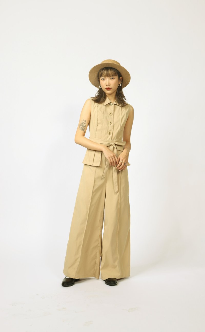 Wide-Leg Jumsuit - Women's Pants - Cotton & Hemp Khaki