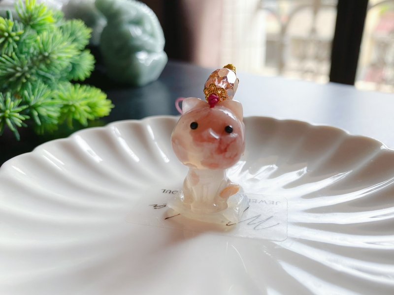 櫻花瑪瑙 貓 貓掌 小魚 可愛 萌 手機鍊 吊飾 天然石 禮物 - 手機掛繩/背帶 - 水晶 紅色