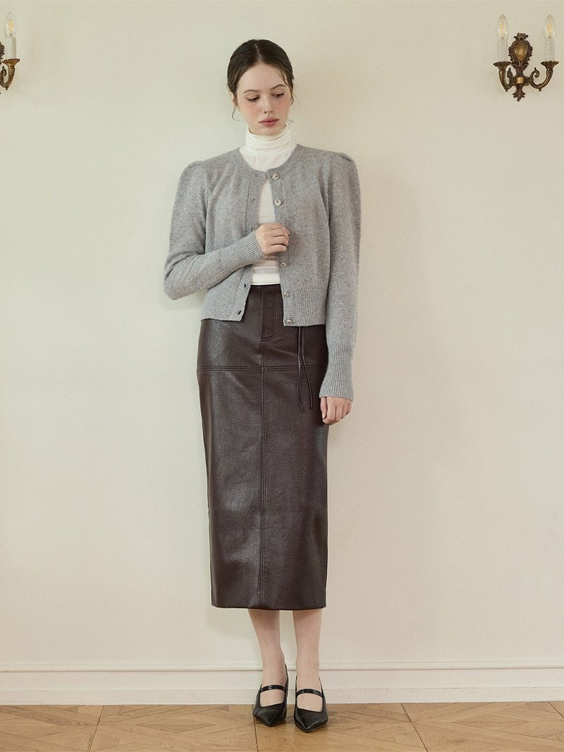 Cash10 Metal Glow Puff Knit Cardigan - Gray/Oatmeal - Women's Sweaters - Wool Silver