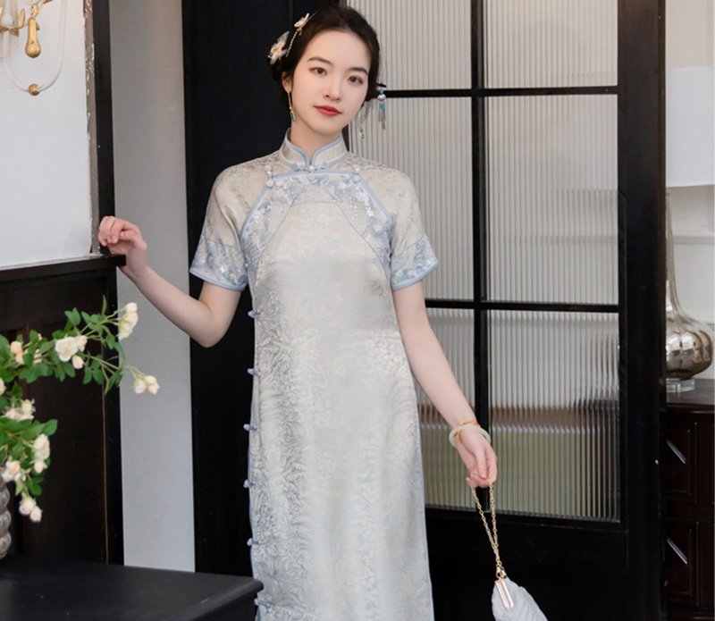 Coconut Island Mermaid Chinese style ancient style beautiful double-breasted cheongsam - Qipao - Other Materials Silver