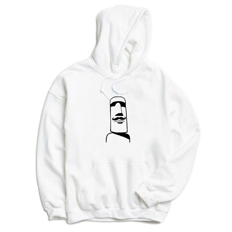 Moai Mustache White hoody sweatshirt - Unisex Hoodies & T-Shirts - Other Materials White