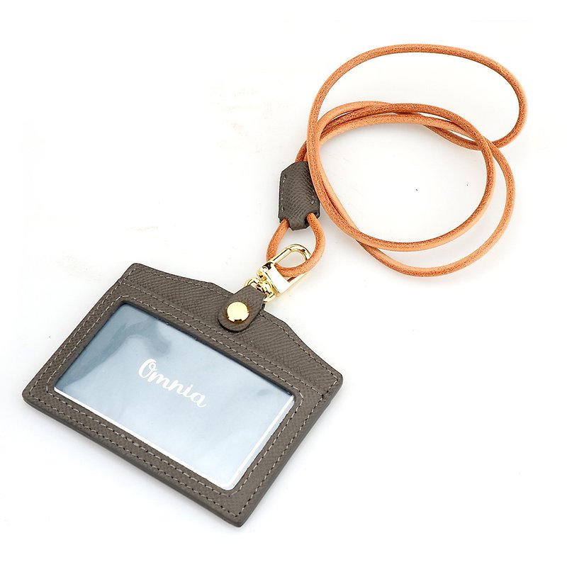 Commuter must-have horizontal cowhide ID card holder (gray) - ID & Badge Holders - Genuine Leather Gray
