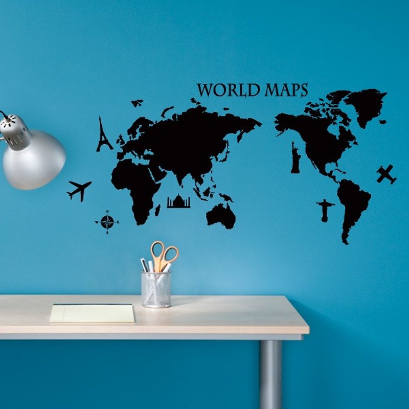 Smart Design Creative Seamless Wall Sticker-World Map 8 Colors Available - ตกแต่งผนัง - วัสดุอื่นๆ สีดำ