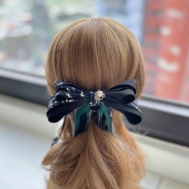 Exclusive classical three-dimensional bow intersecting clip banana clip fairy clip hair clip - black - Hair Accessories - Other Materials Black