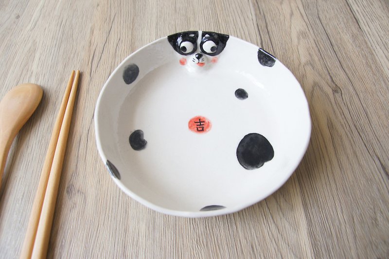 [Ceramic Plate] Chihuahua Plate Porcelain Plate Animal Shape Plate 16cm - Plates & Trays - Porcelain Black