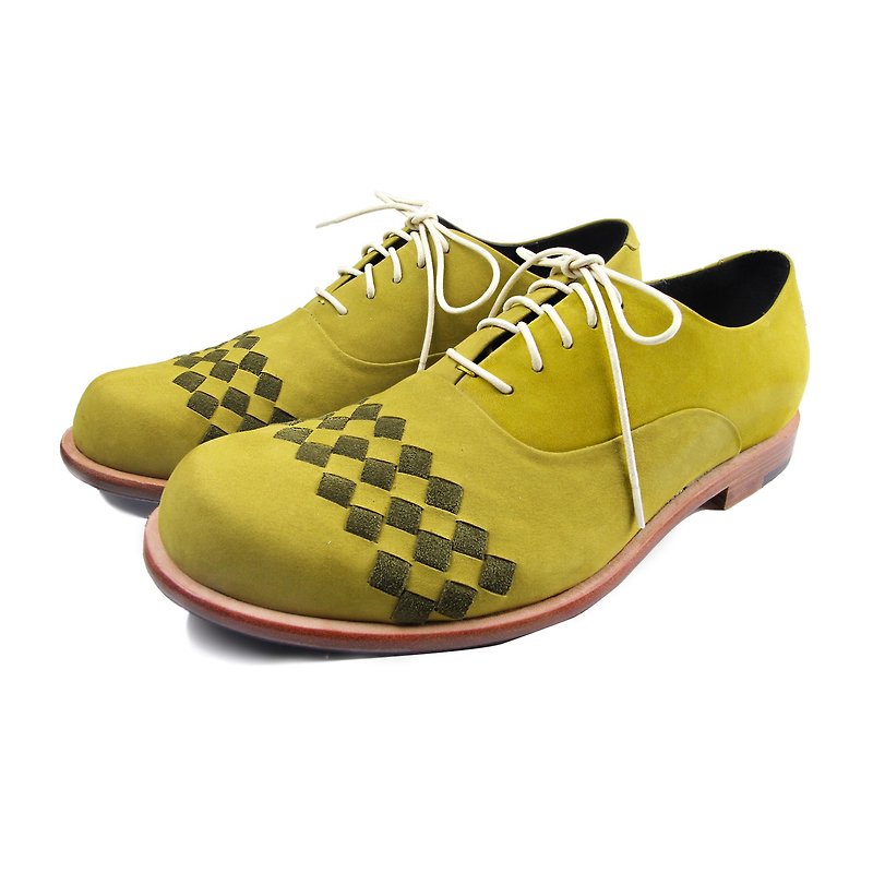 3 Stripe Weave M1190 Olive Leather Oxford Shoes - 男款牛津鞋 - 真皮 綠色