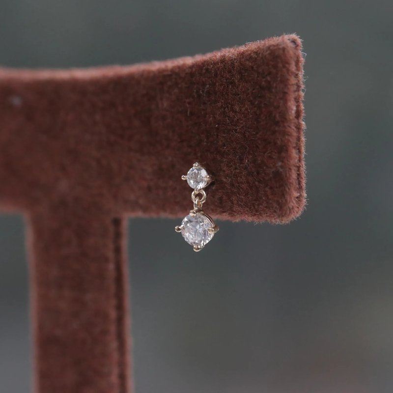 14K 珠珠墜鑽鎖珠耳環 (前鎖 平底 圓餅) (單個) 耳骨  不退色 - 耳環/耳夾/耳骨夾 - 貴金屬 金色