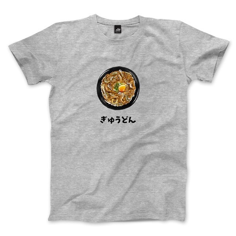 牛丼 - 深麻灰 - 中性版T恤 - 男 T 恤 - 棉．麻 灰色