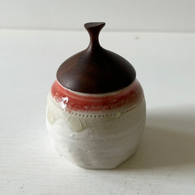 Round pot, white, red neck - ถ้วยชาม - ดินเผา สีแดง