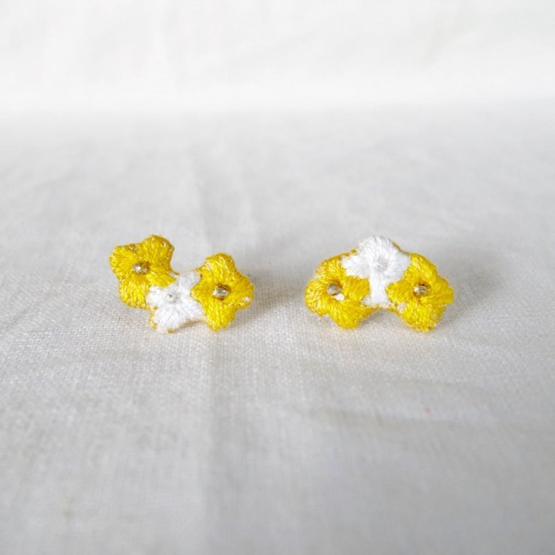 Flower day c - Earrings & Clip-ons - Cotton & Hemp Yellow