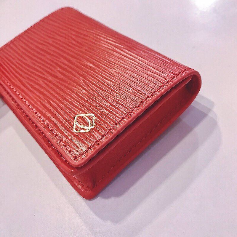 【La Fede】Vegetable Tanning-AQUA Series-Business Card Holder Coral Red (Cannot be printed) - Card Stands - Genuine Leather Red