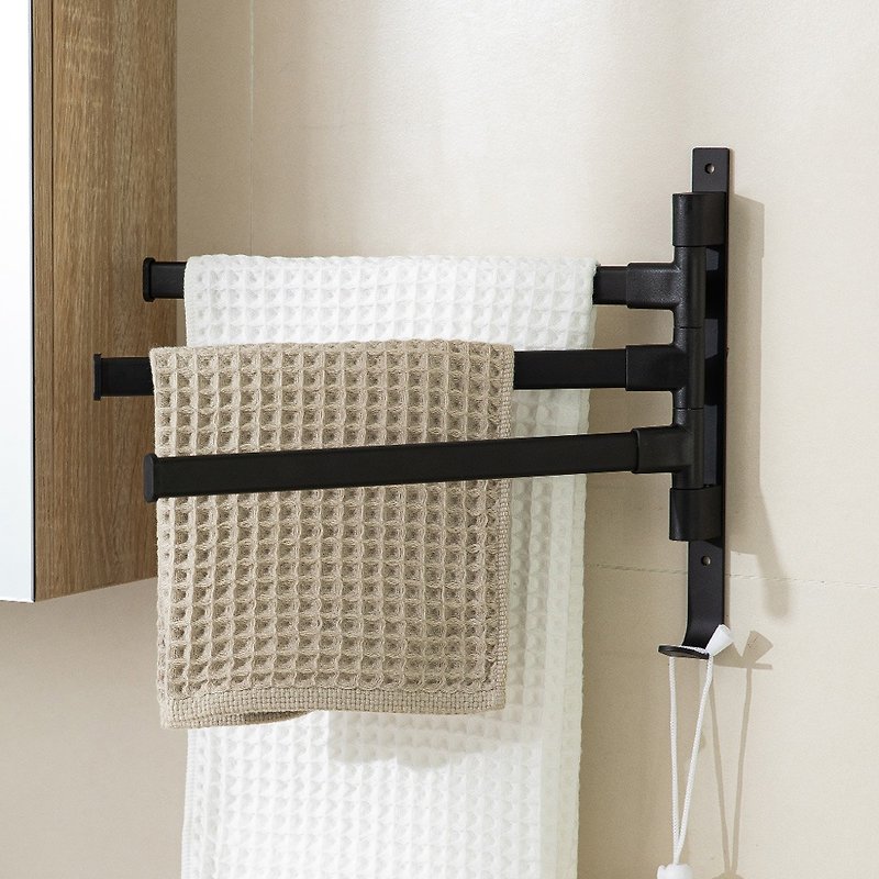 Japanese frost mountain anti-rust space aluminum three-pole rotating towel rack - Shelves & Baskets - Other Metals Black
