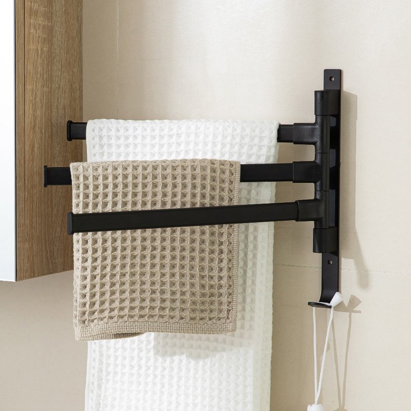 Japanese frost mountain anti-rust space aluminum three-pole rotating towel rack - ชั้นวาง/ตะกร้า - โลหะ สีดำ