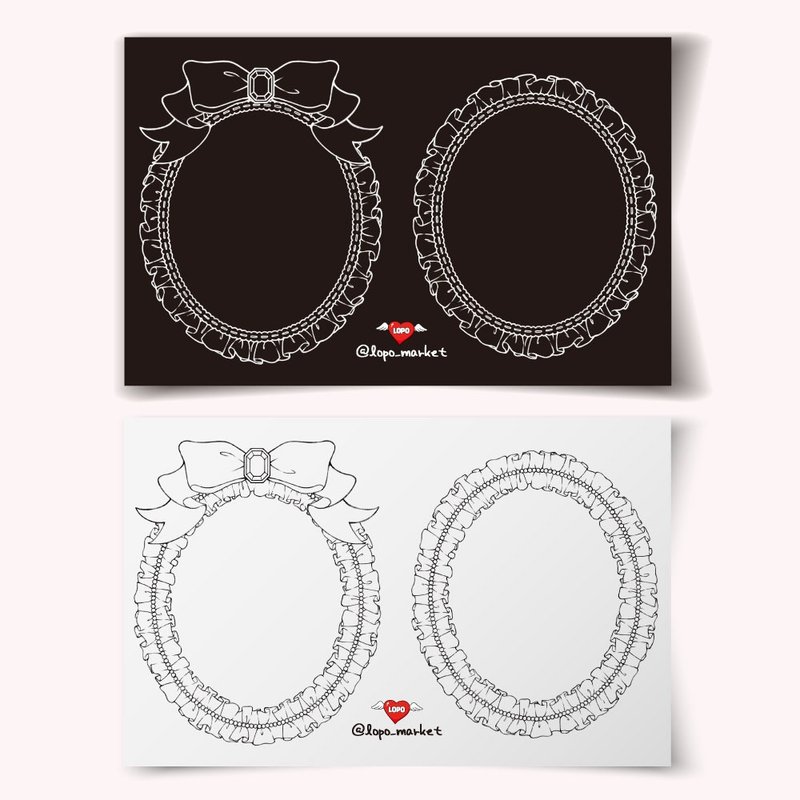 Set of 20 pieces of black-and-white lace frames (2 types) - สติกเกอร์ - กระดาษ 