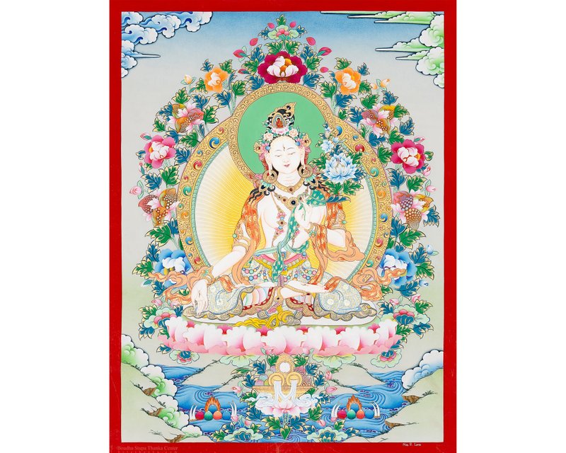 藏傳白度母唐卡 – 慈悲女神 - A93340 - 壁貼/牆壁裝飾 - 其他材質 多色