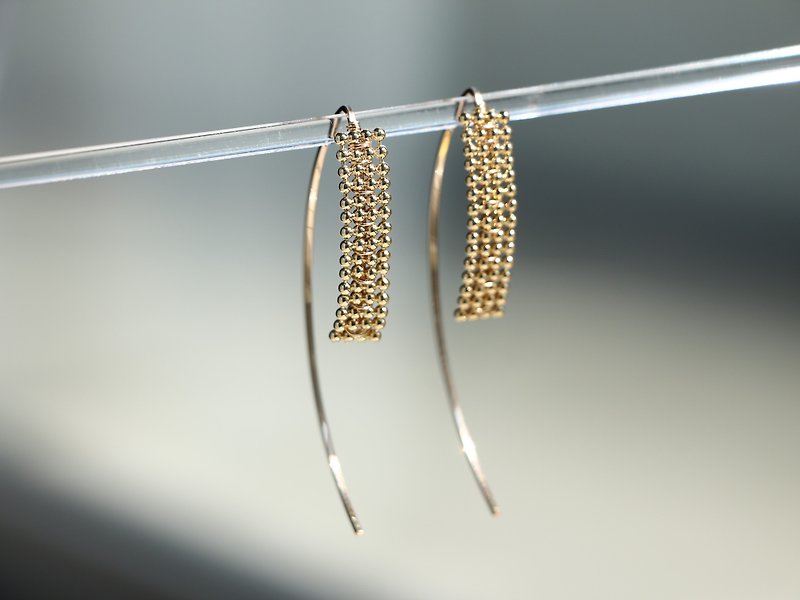 14kgf- ball bar marquis pierced earrings - 耳環/耳夾 - 寶石 金色