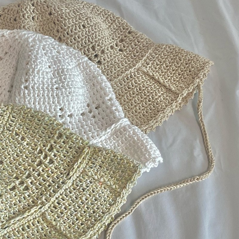 spring summer hat biscuit travel beach crochet hat - 帽子 - 棉．麻 白色