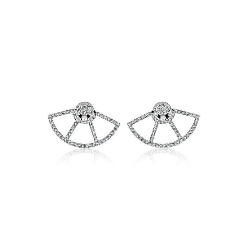Fan Shape Diamond Earring - Earrings & Clip-ons - Other Metals Gray