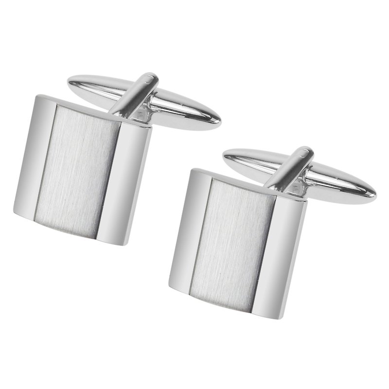 Shiny and Brush Silver Curved Cufflinks - Cuff Links - Other Metals Silver