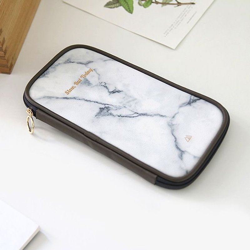 Second Mansion Leather Pencil Case with Burrito Bag -05 White Marble, PLD68103 - กล่องดินสอ/ถุงดินสอ - กระดาษ สีเงิน