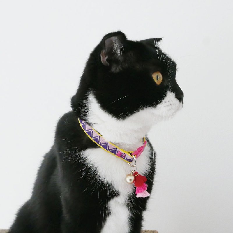 聚酯纖維 項圈/牽繩 多色 - KAFBO Safety Collar - Pom  Bohemain ปลอกคอนิรภัยสำหรับแมว ปลอกคอแมว สร้อยคอแมว