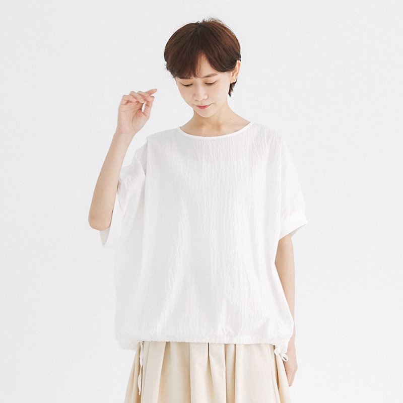 【Simply Yours】清新感皺布上衣 白F - 女 T 恤 - 棉．麻 白色