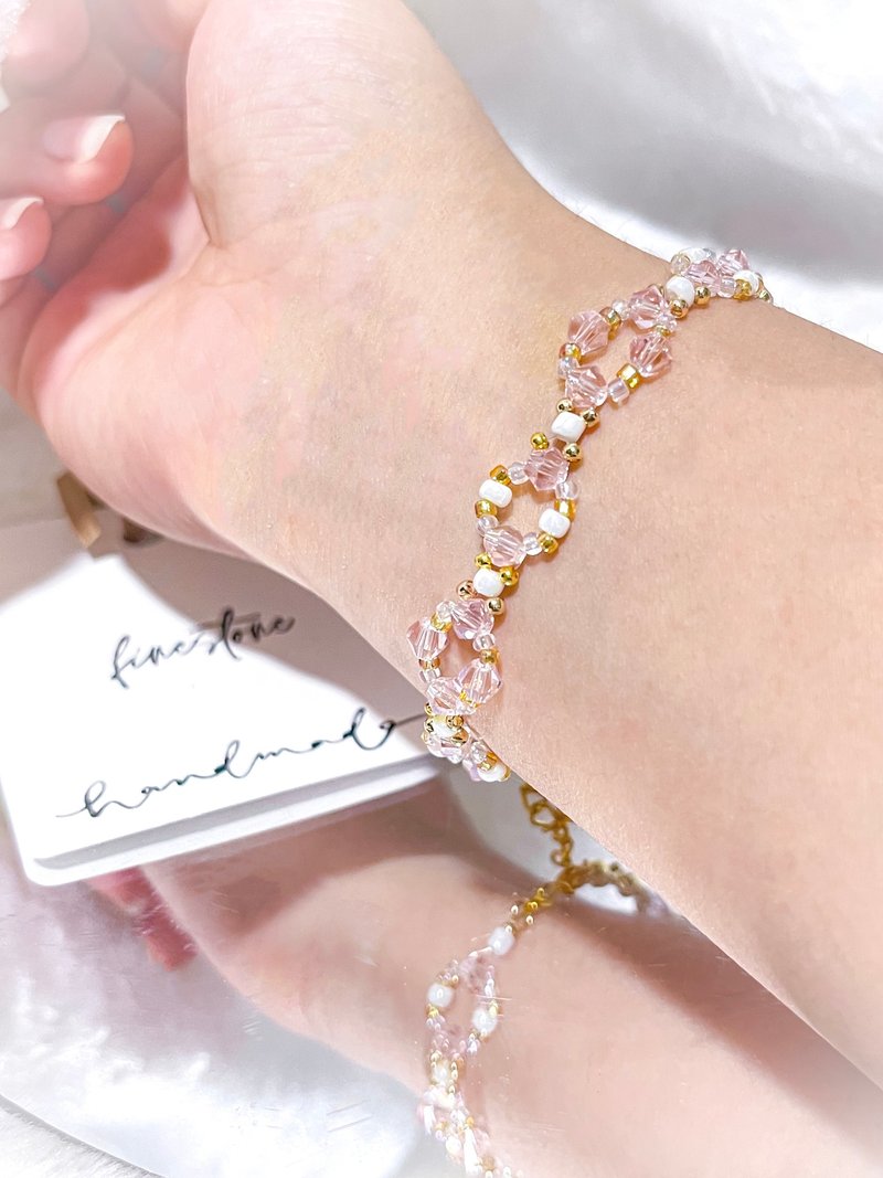 Glass crystal • Japanese spacer beads | 14K gold filled crystal bracelet - Bracelets - Glass Pink