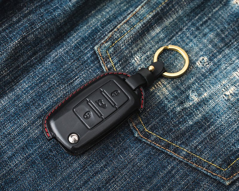 [Ready stock version] Volkswagen Polo Golf GTI GolfR Tiguan car key - Keychains - Genuine Leather Black