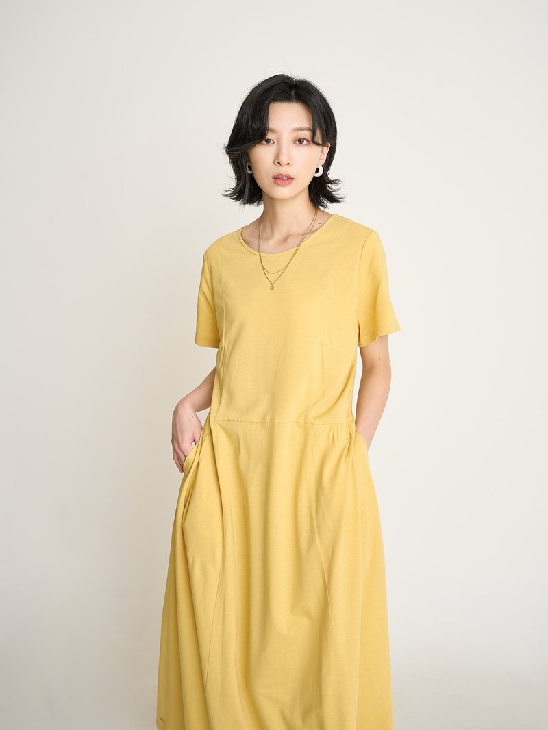 Time Seed Cut Long Dress-Sour Lemon - ชุดเดรส - ผ้าฝ้าย/ผ้าลินิน สีเหลือง