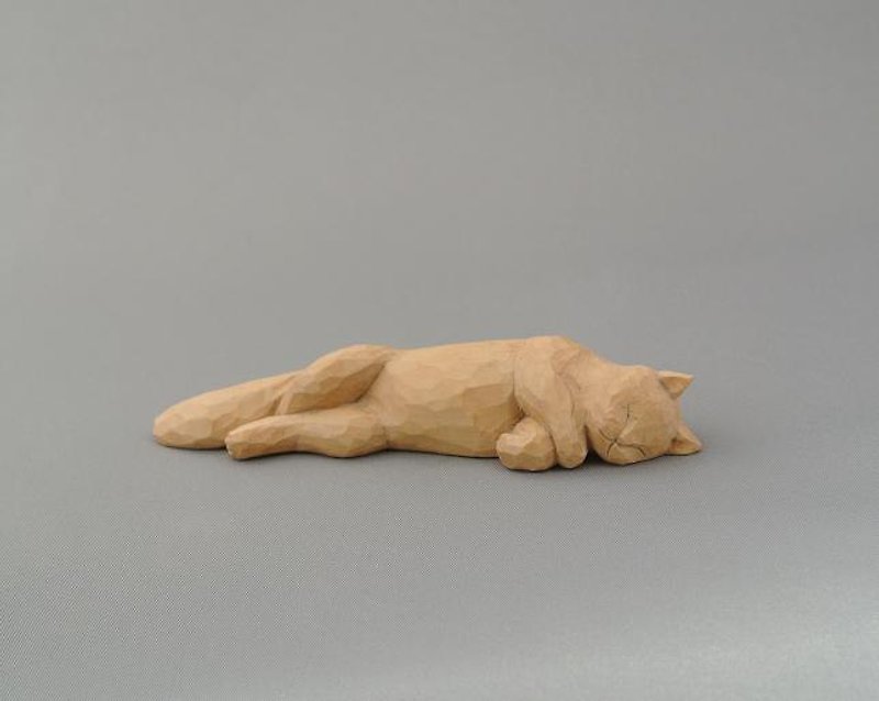 お昼寝マリー　木彫り猫オブジェ - 裝飾/擺設  - 木頭 咖啡色