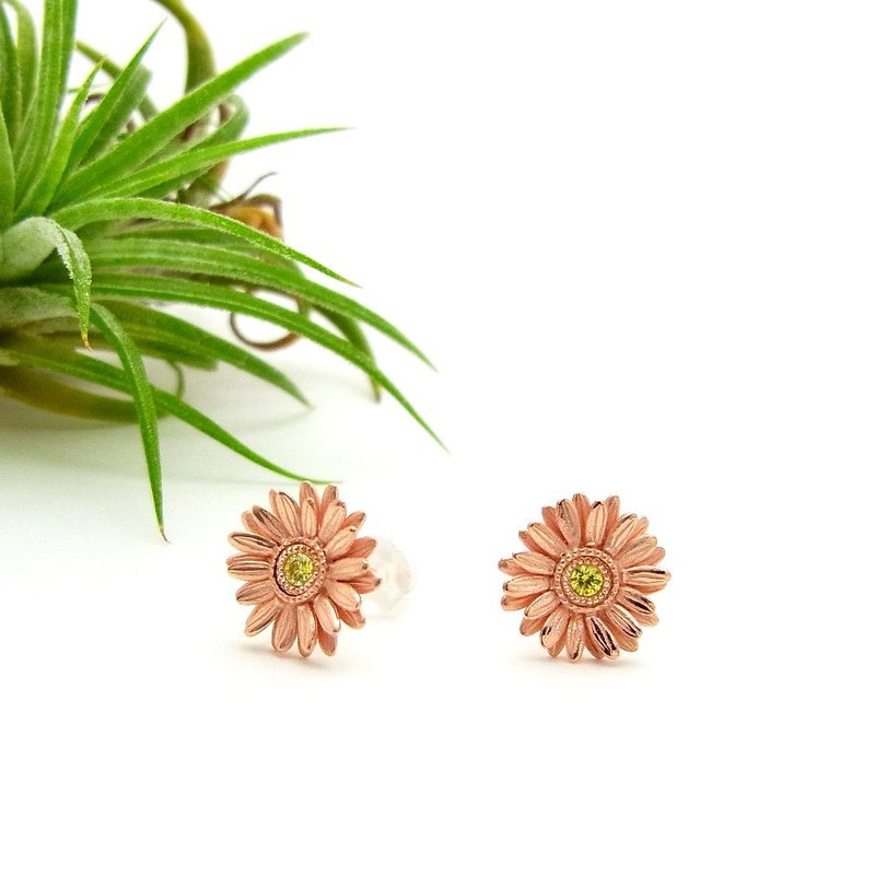 Pink gerbera earrings - Earrings & Clip-ons - Sterling Silver Pink