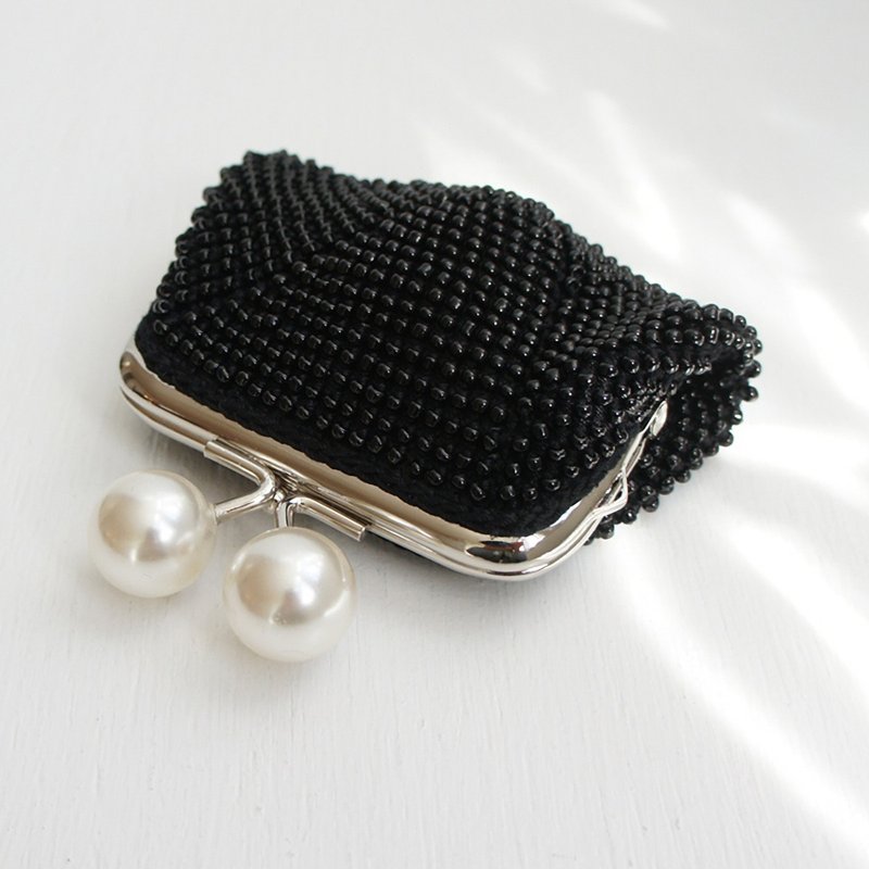 Ba-ba handmade Beads crochet square pouch No.1415 - 零錢包/小錢包 - 其他材質 黑色
