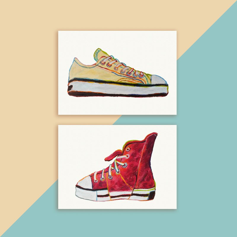 Canvas Shoes, flats,Postcard set, Greeting, Housewarming, Room Deco - การ์ด/โปสการ์ด - กระดาษ สีแดง