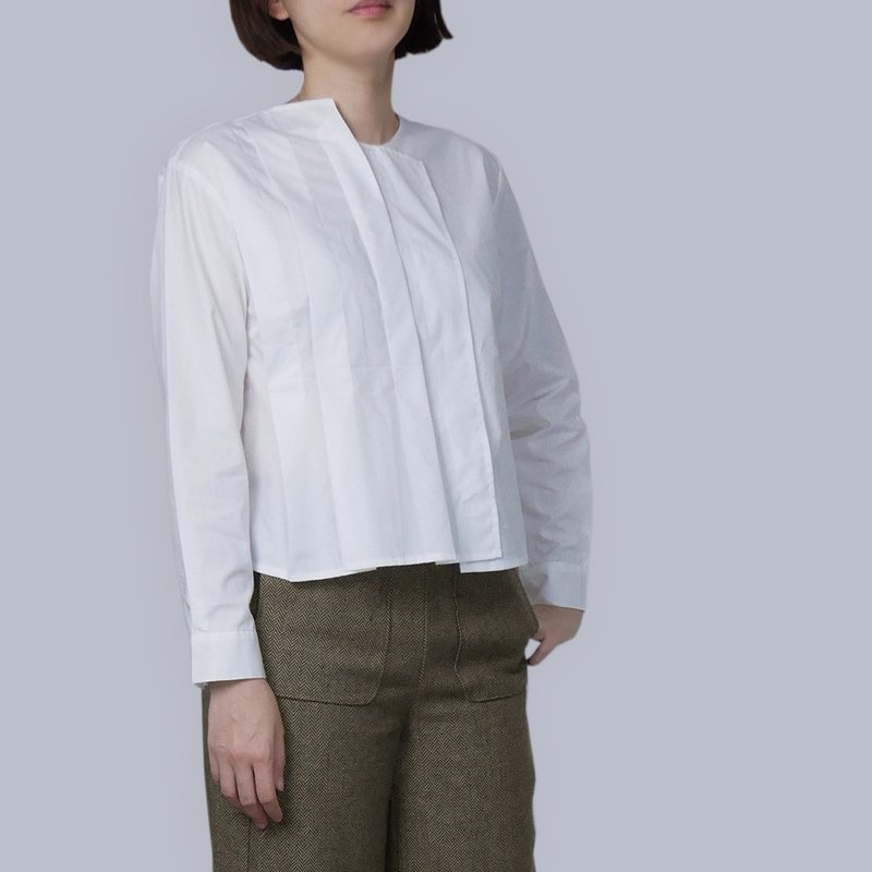 White asymmetric pleated paneled shirt - Women's Shirts - Cotton & Hemp White