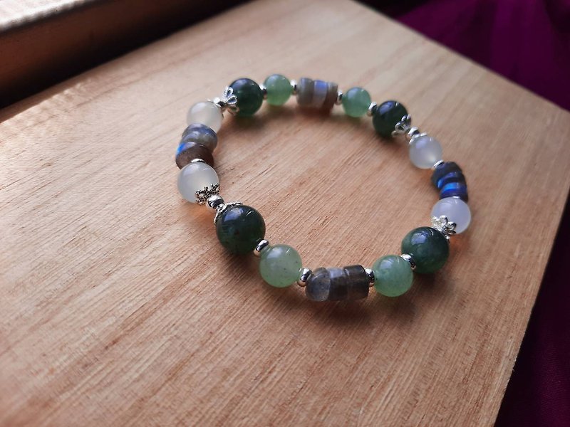 -Spodumene Orient Jade Labradorite Lychee Jelly Crystal/Natural Stone Bracelet - สร้อยข้อมือ - คริสตัล สีเขียว