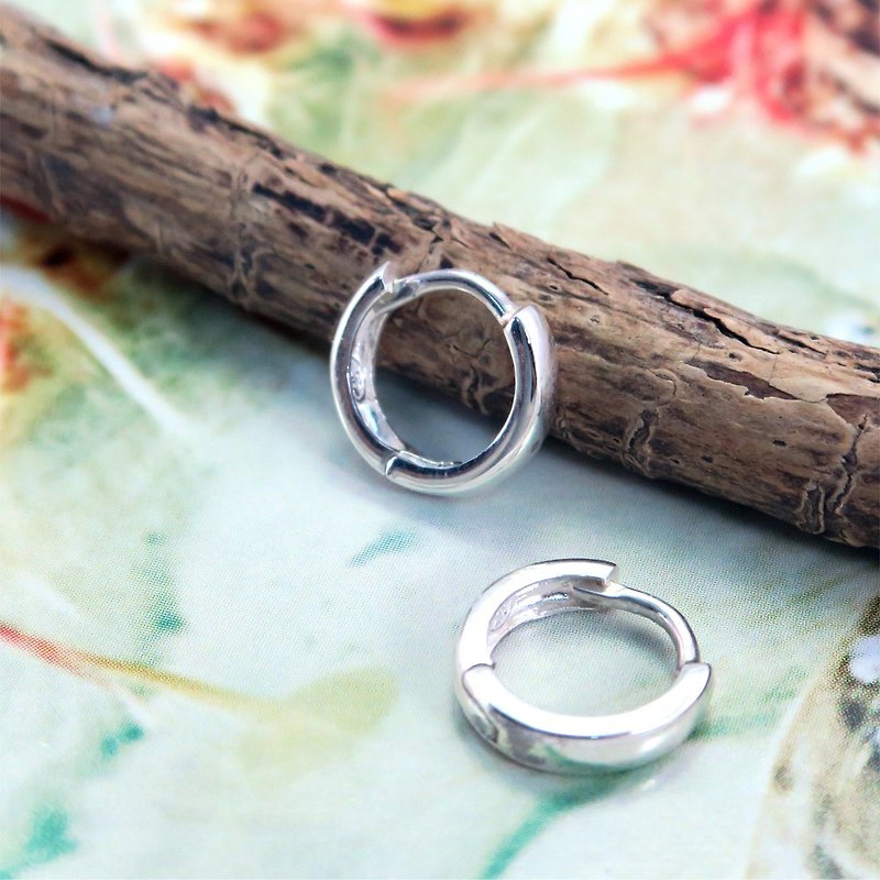 Easy clasp/hoop earrings square arc round 11mm easy clasp sterling silver earrings-ART64 - Earrings & Clip-ons - Sterling Silver Silver